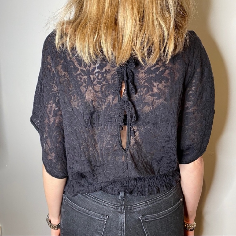 ⭐️2/$35⭐️ Free People Black Lace Batwing Top
